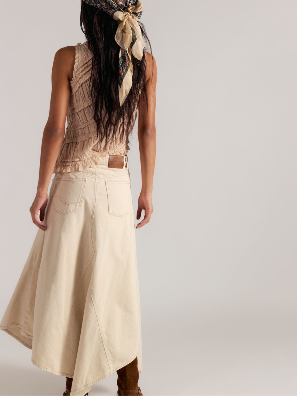 We The Free Cream  Denim Handkerchief-Hem A-Line Skirt
